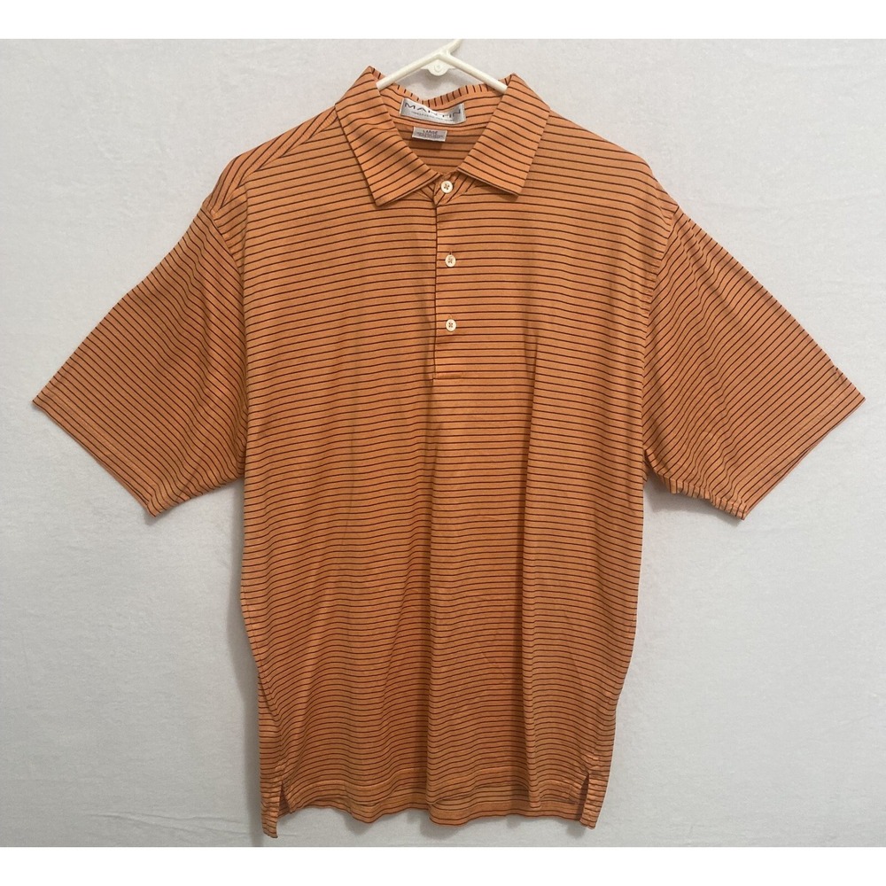 Martin TimeLess As The Game Men's LARGE Orange Stripe Polo Shirt Easy Care